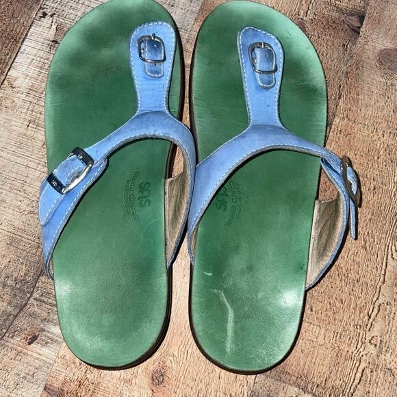 SAS Blue And Green Sanibel T-Strap Slide Leather Sandals. Size 11. - Picture 4 of 10